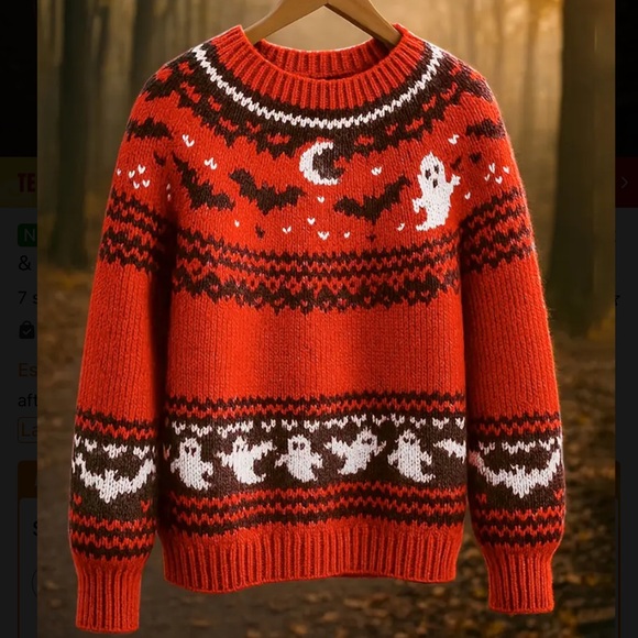 Flying Ghosts Retro Halloween Sweater - Picture 1 of 12